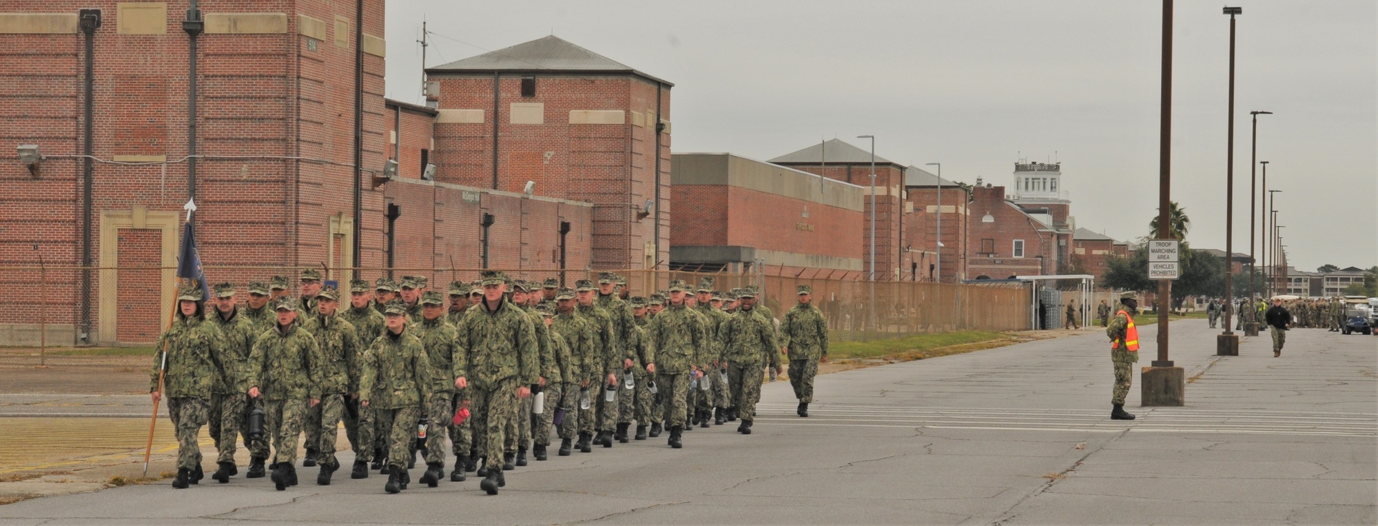 Information warfare students marching to class at Corry Station in Pensacola, Florida