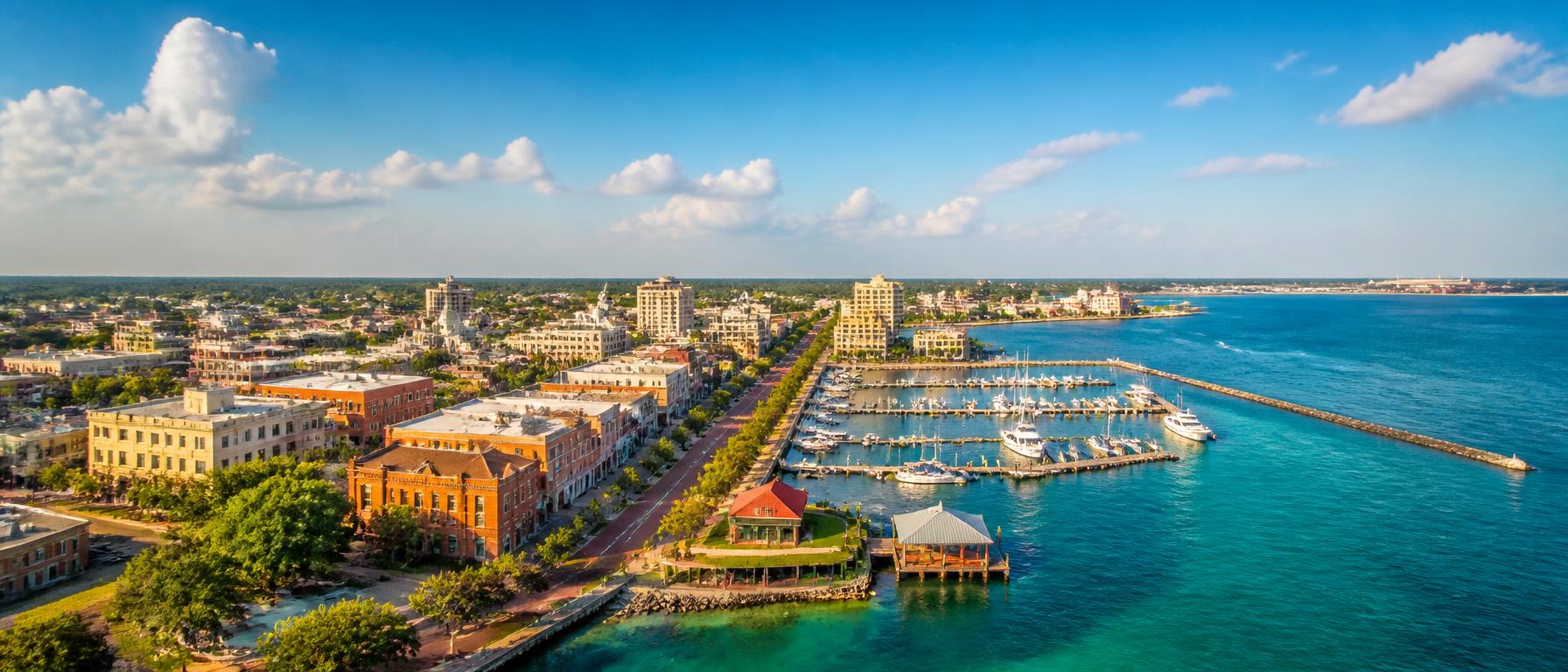 Aerial view of downtown Pensacola and Pensacola Bay